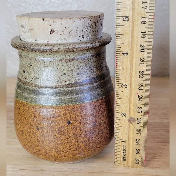 VINTAGE Signed Studio Pottery Pot with Cork Lid - Picture 3 of 5